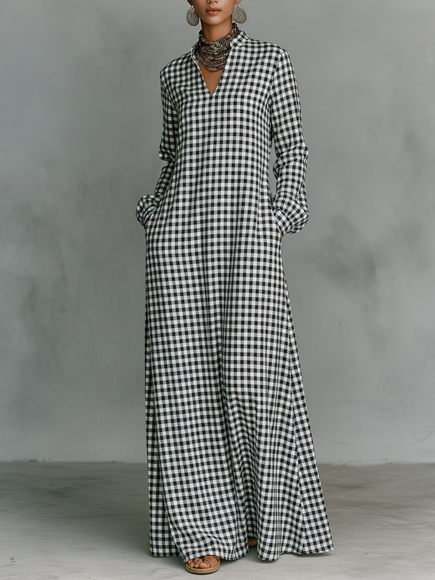 plaid maxi dress long sleeve Plaid wool maxi dress with button details Daisy Street long sleeve shirred