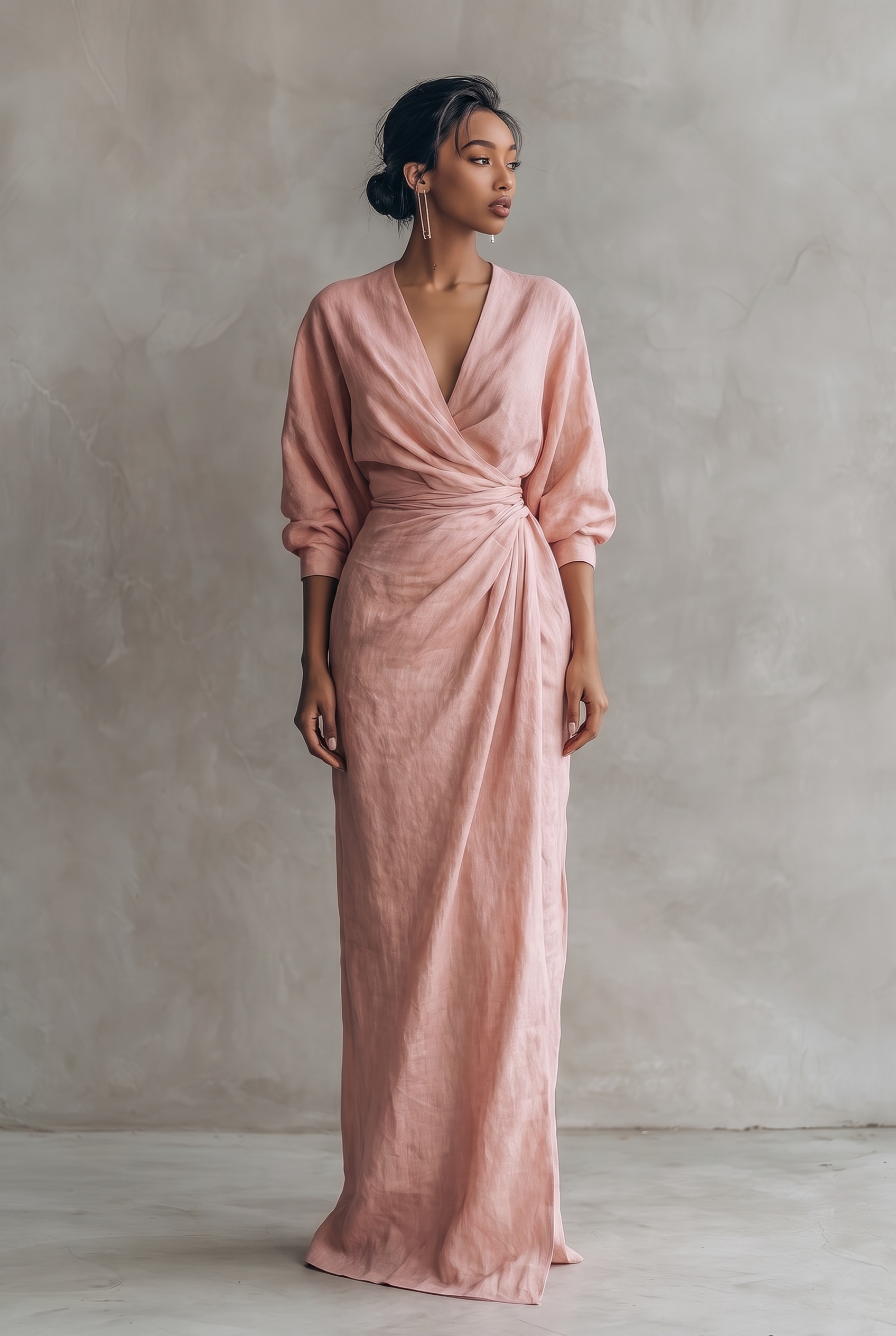 Minimalist Floor Length Dress in Soft Linen Fabric