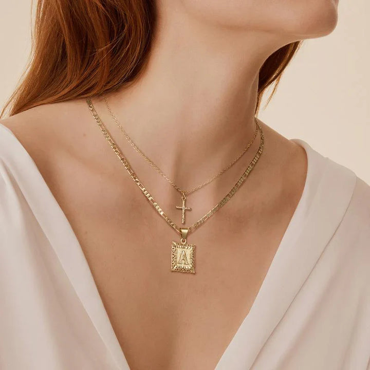 Ensemble de colliers initiales croix | Or