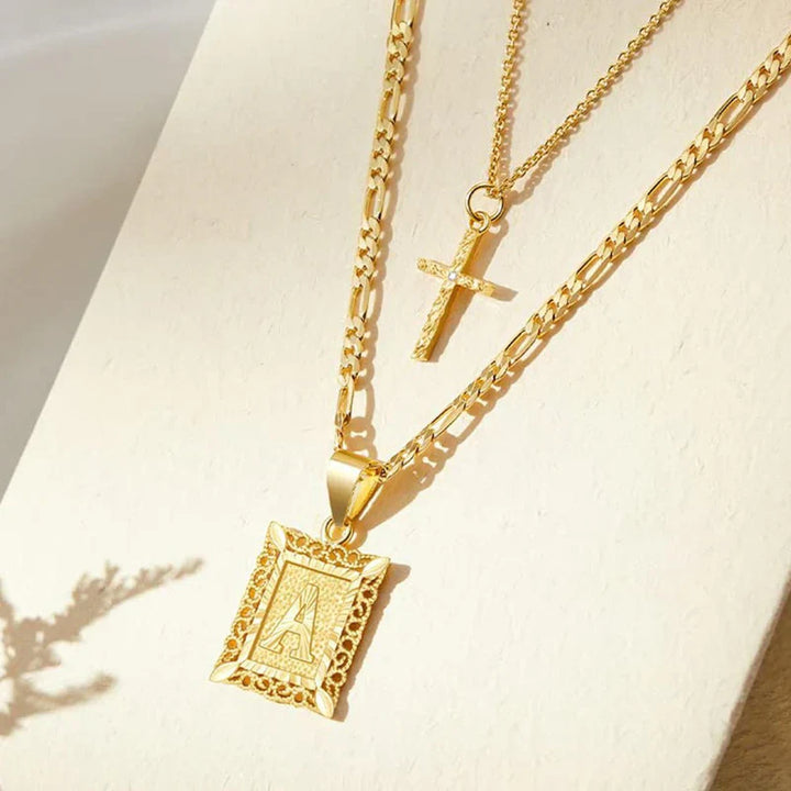 Ensemble de colliers initiales croix | Or