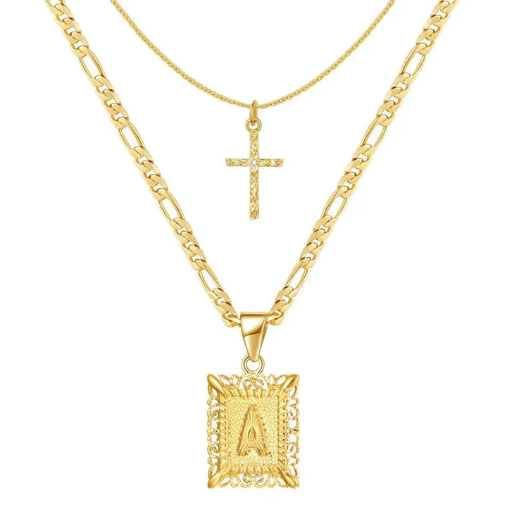 Ensemble de colliers initiales croix | Or