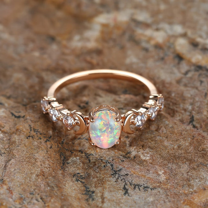 Anello Luna Crescente Opale | Oro Rosa
