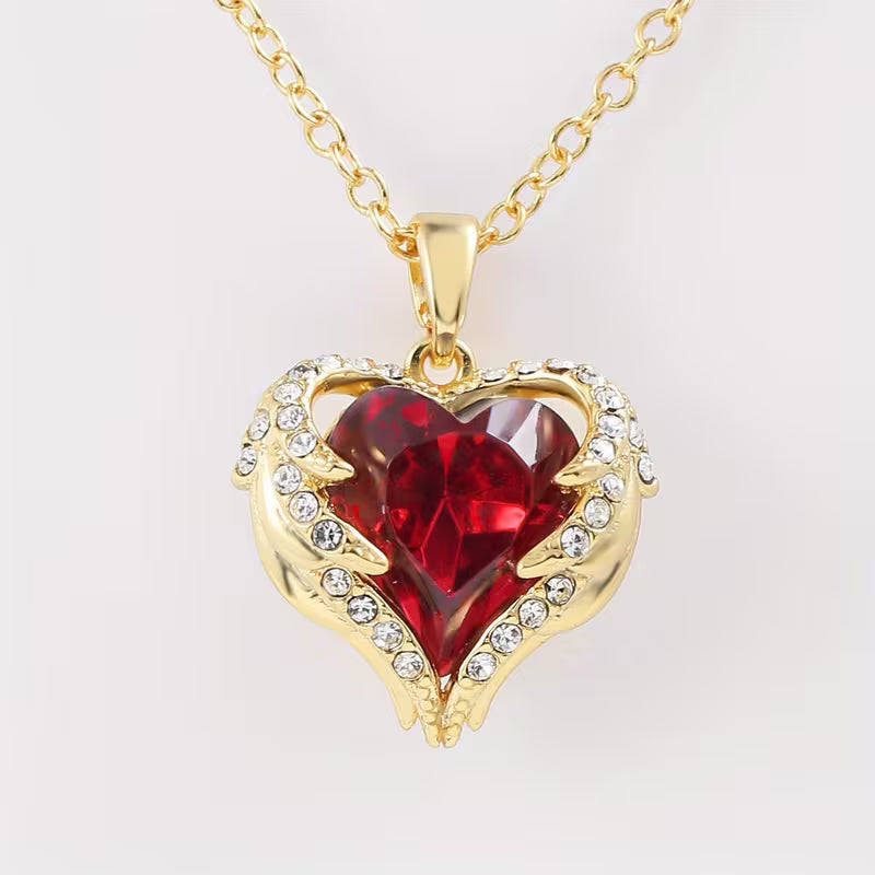 Engelsumarmung Rubin Herz Halskette | Gold