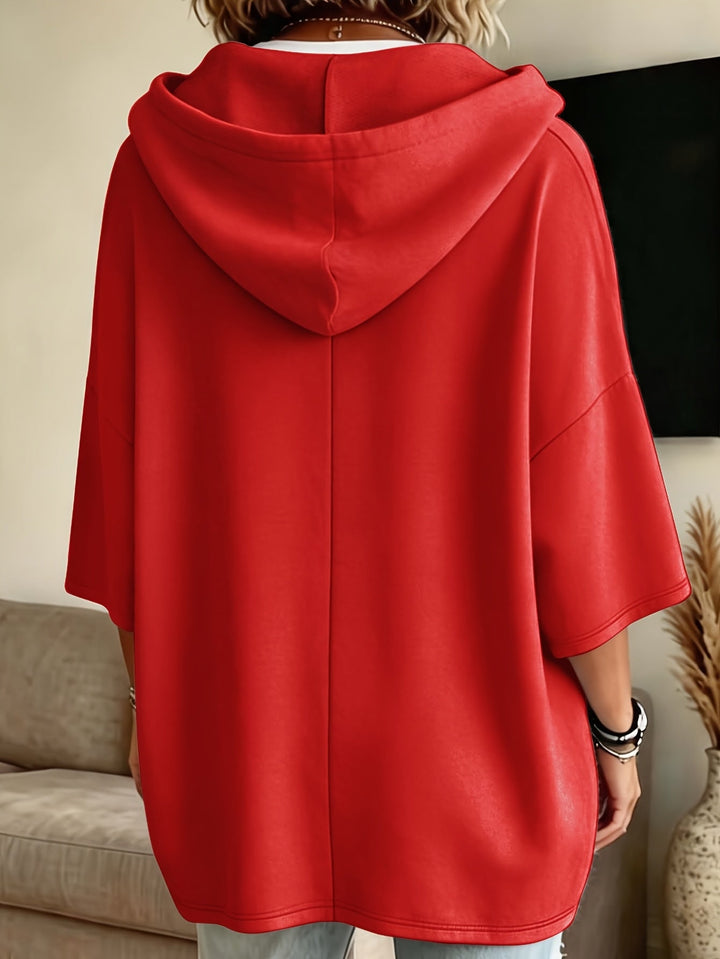 Comfortable Fleece Oversized Hoodie for Women with Drawstring Hood Batwing Sleeve Kangaroo Pocket Relaxed Style