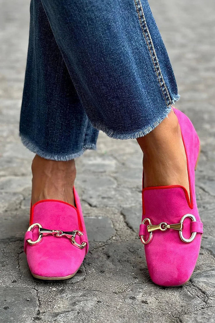 Bright suede loafers for women with metal detail