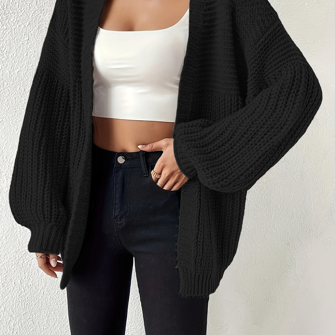 Comfortable Chunky Knit Cardigan for Women with Open Front Balloon Sleeve Oversized Relaxed Style