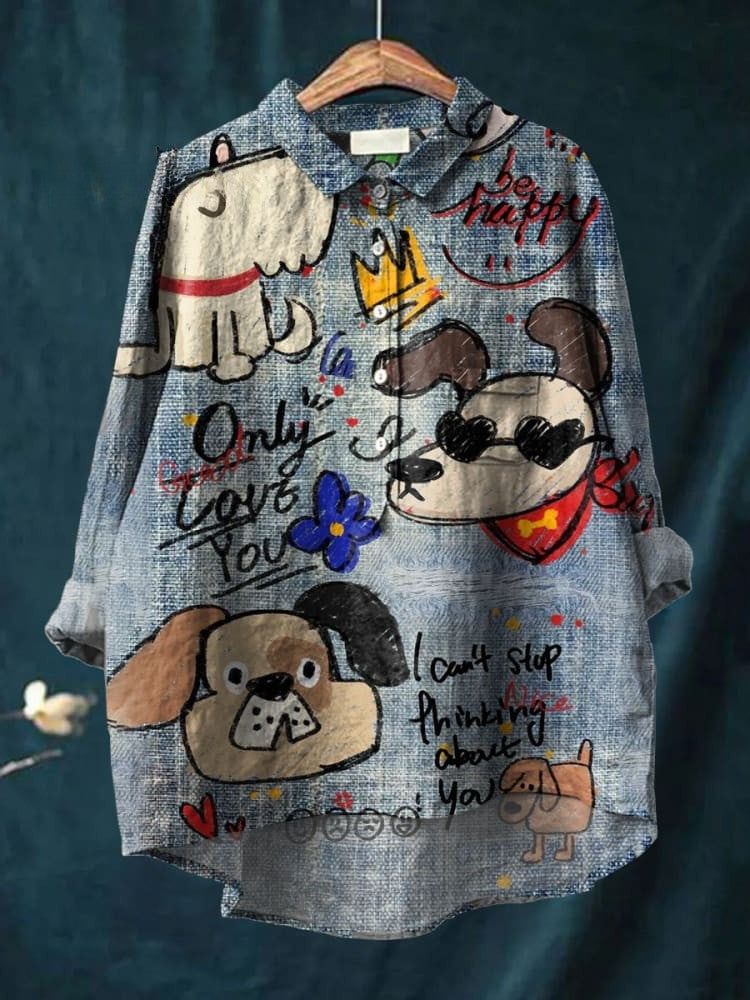 Mia | Liebenswertes Hemd mit Hunde-Kritzel-Motiv