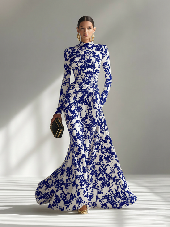 Robe portefeuille en mélange stretch à motif noir et blanc pour femme MDA1295K1AP