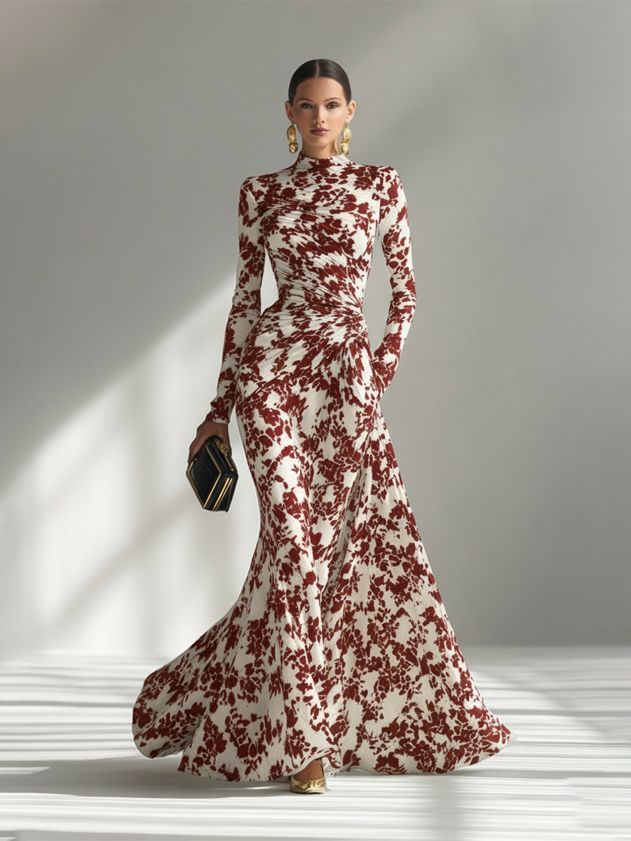 Robe portefeuille en mélange stretch à motif noir et blanc pour femme MDA1295K1AP