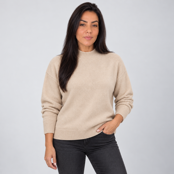 Women's Mock Neck Sweater with Drop Shoulders