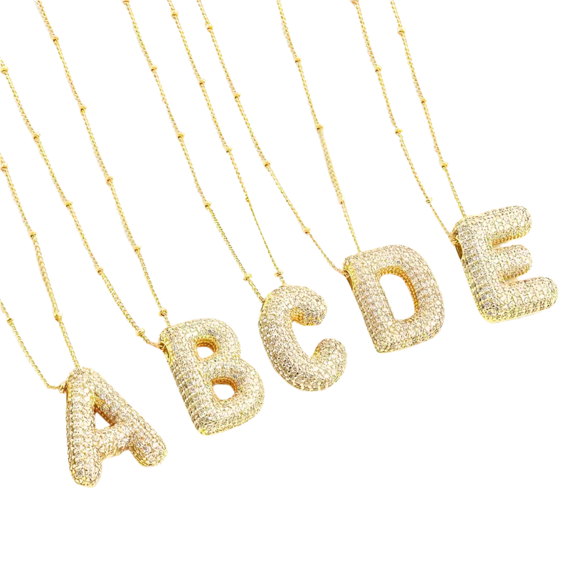 Bubble Anfangsbuchstaben Halskettenset | Gold