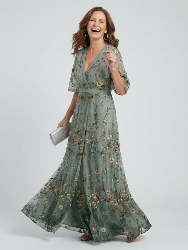 Selora halter floral dress in sage green