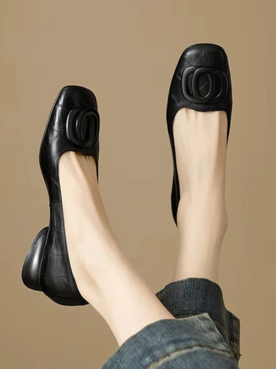 Leather square toe ballet flats for women