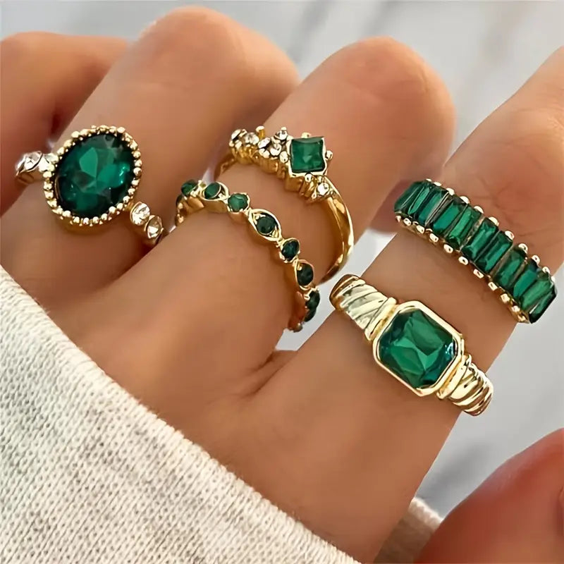 Zarina Exquisites Smaragd Ring Set | Gold