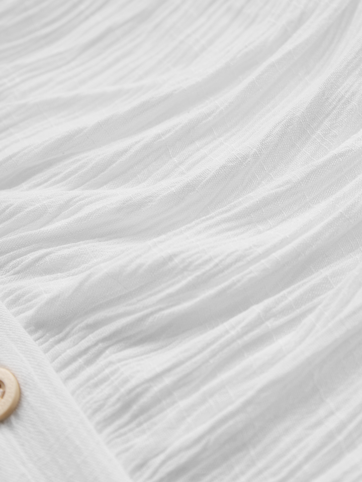 Maxivestido Plisado de Solapa con Botones y Manga Larga de Imitación Algodón y Lino para Mujer