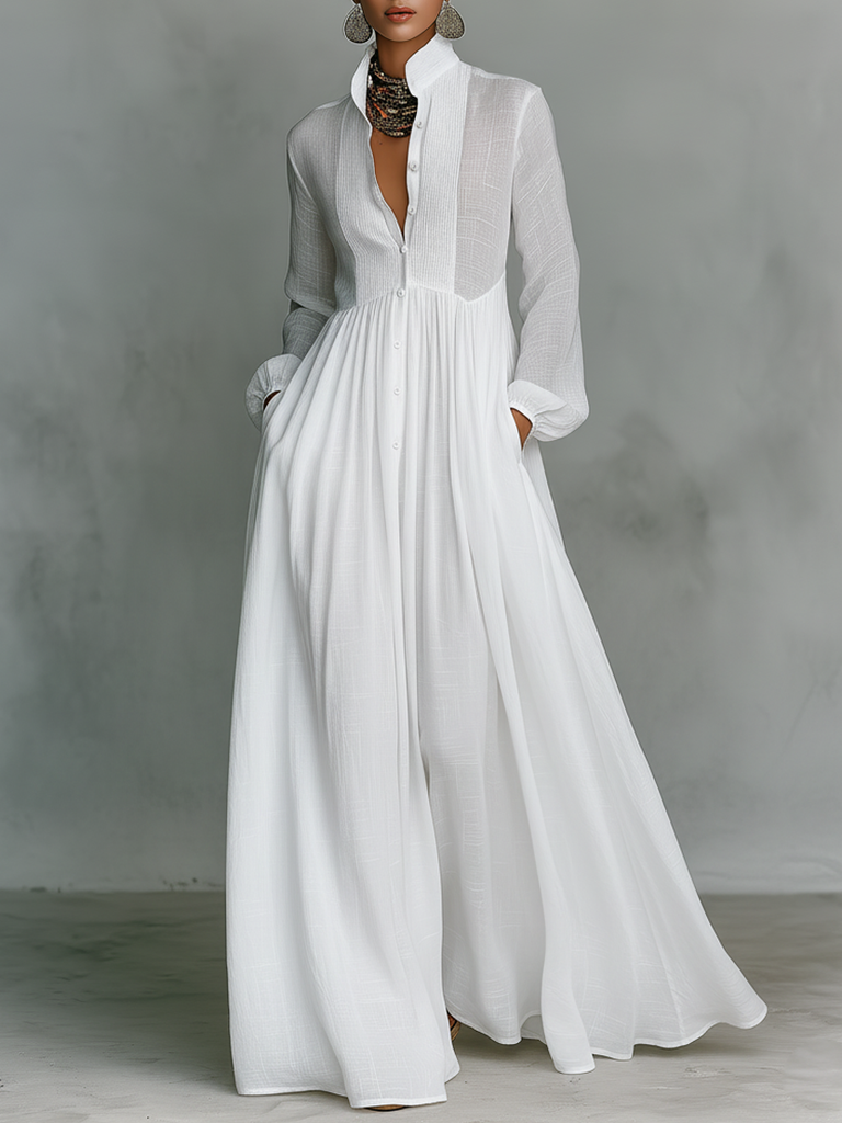 Long Sleeve Patchwork Maxi Dress in Linen Blend