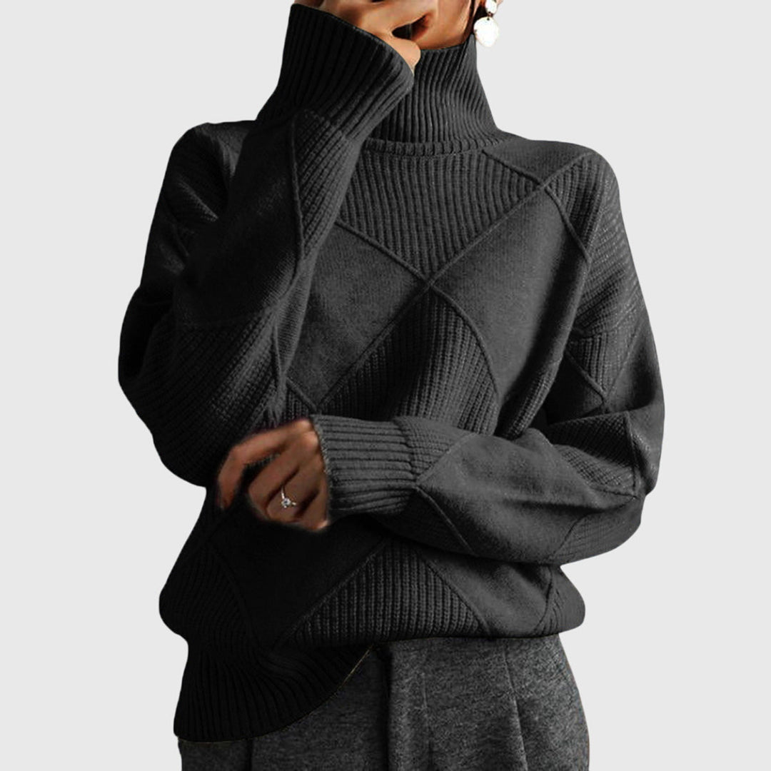 Comfortable Ribbed Knit Sweatshirt for Women with Turtleneck Long Sleeve Oversized Drop Shoulder Style