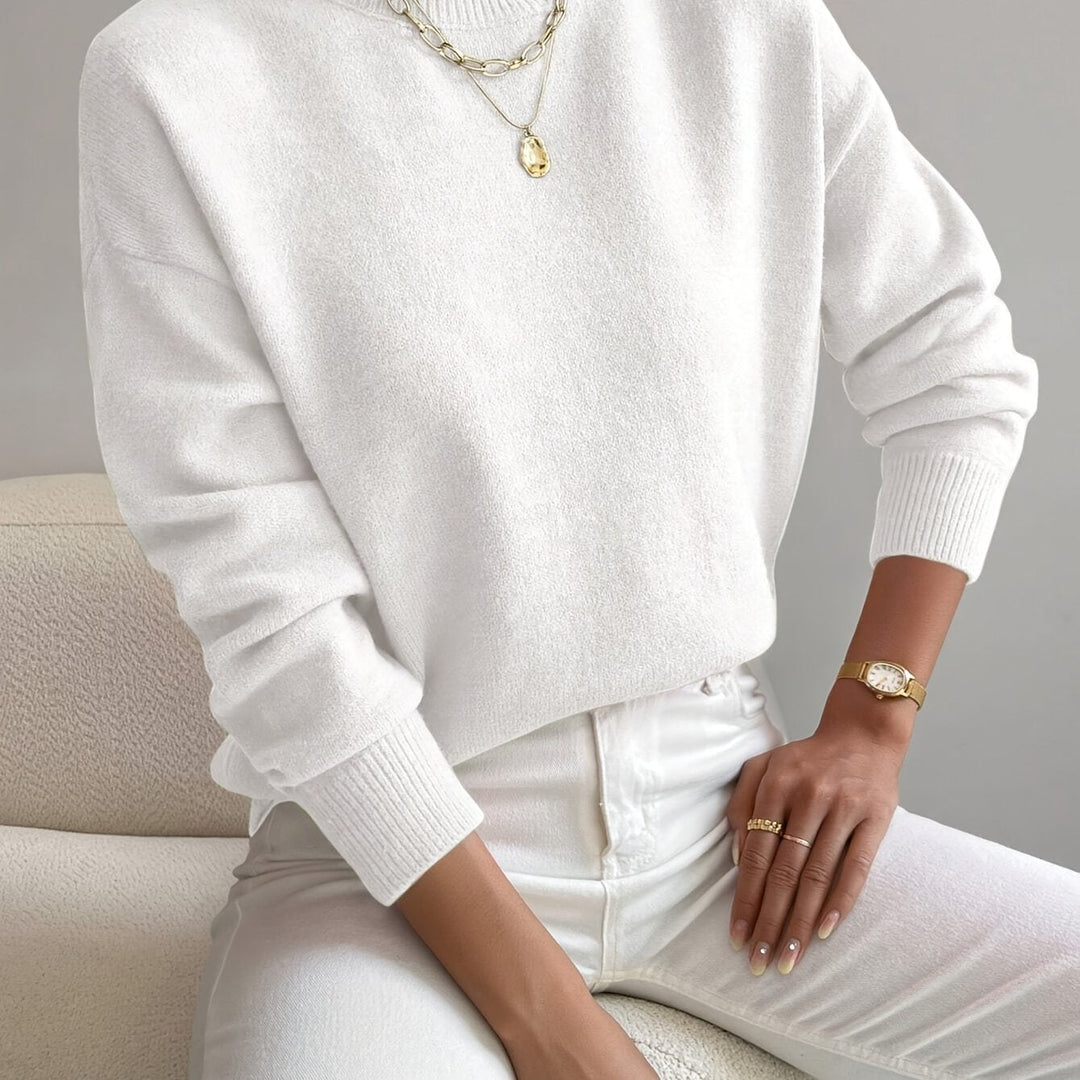 Comfortable Knit Sweater for Women with Mock Neck Long Sleeve Relaxed Oversized Style