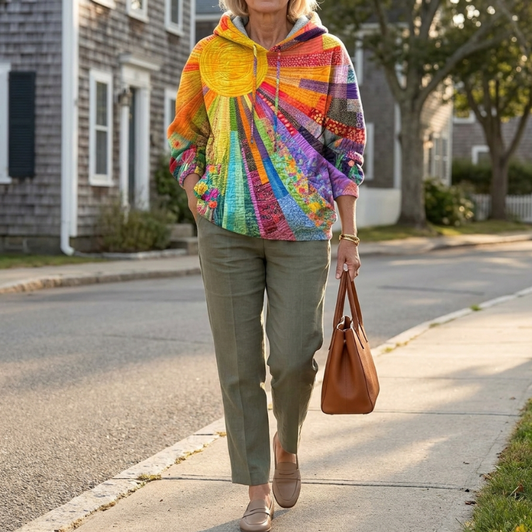 Floral Quilted Hoodie for Women – Wildflower Print Hooded Jacket, Cozy Cottagecore Layer for Fall