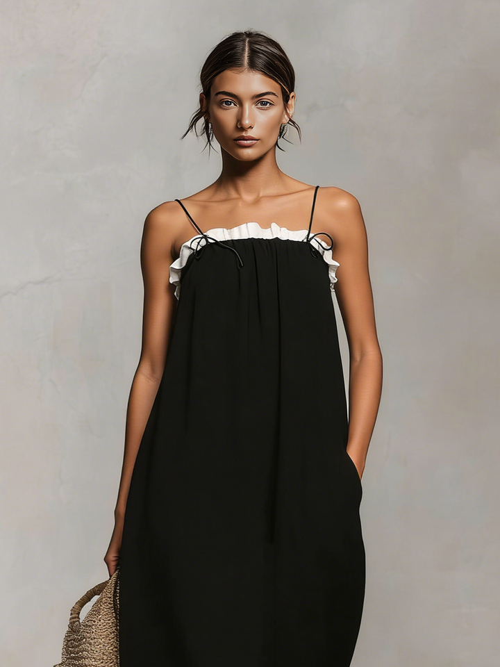 Damen minimalistisches Maxikleid im Urlaubsstil mit Colorblock und Spaghettiträgern