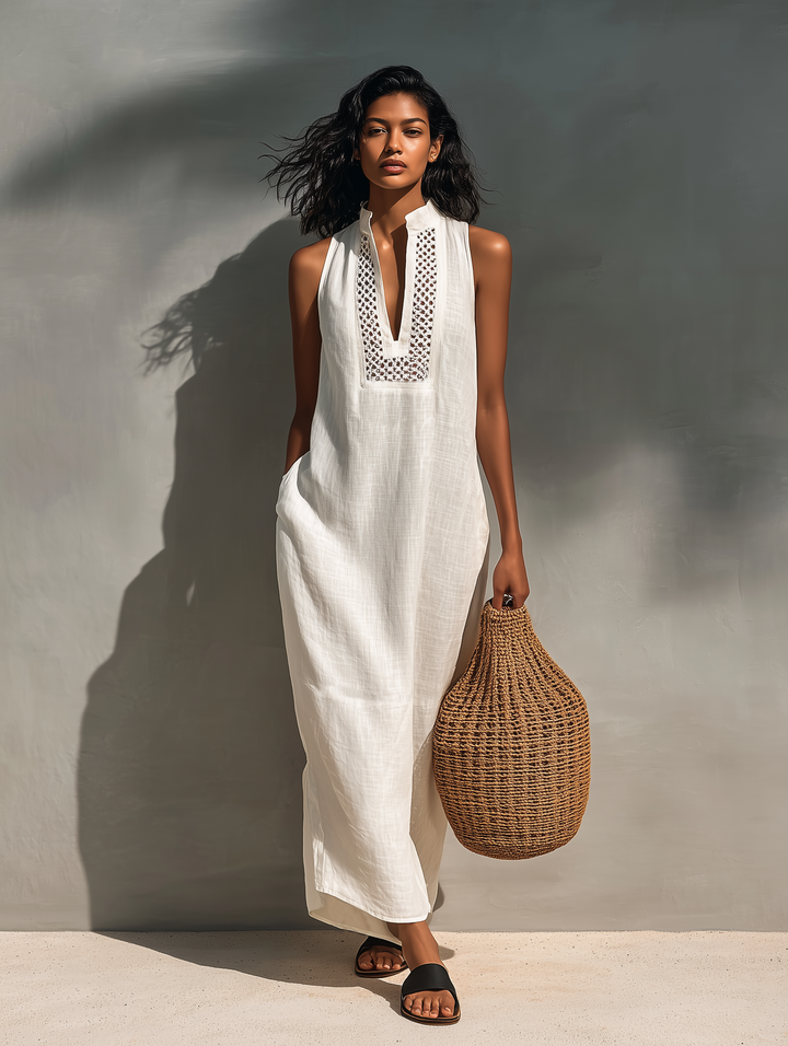 Damen Minimalistisches ärmelloses Maxikleid mit Ausschnitt