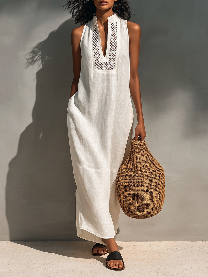 Damen Minimalistisches ärmelloses Maxikleid mit Ausschnitt