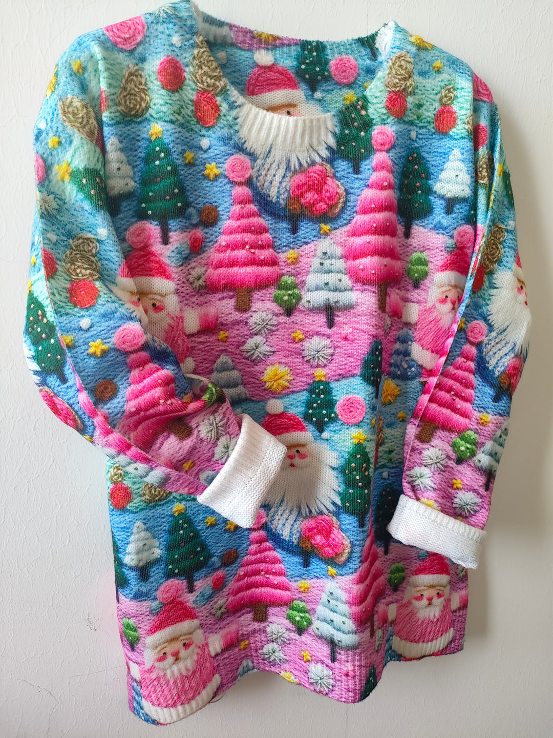 Cozy Christmas Tacky Sweater for Women with Crew Neck Long Sleeve Santa Print Oversized Knit Style