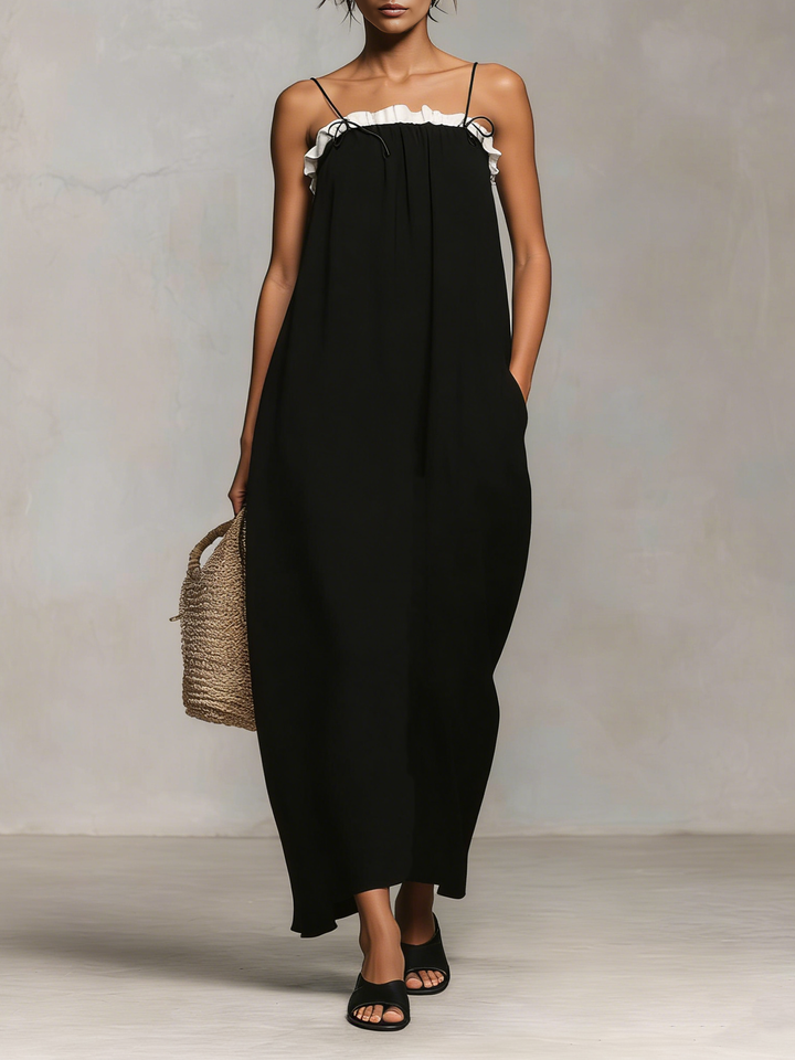Damen minimalistisches Maxikleid im Urlaubsstil mit Colorblock und Spaghettiträgern