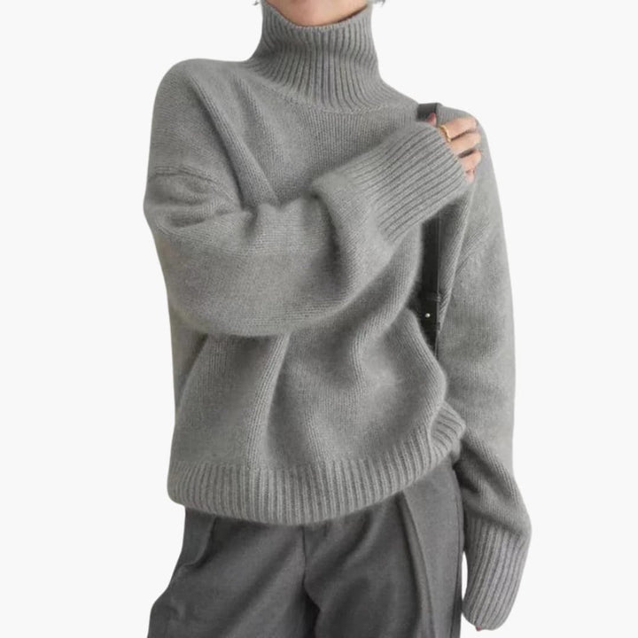 Comfortable Ribbed Turtleneck Sweater for Women with High Neck Long Sleeve Oversized Cozy Knit Style