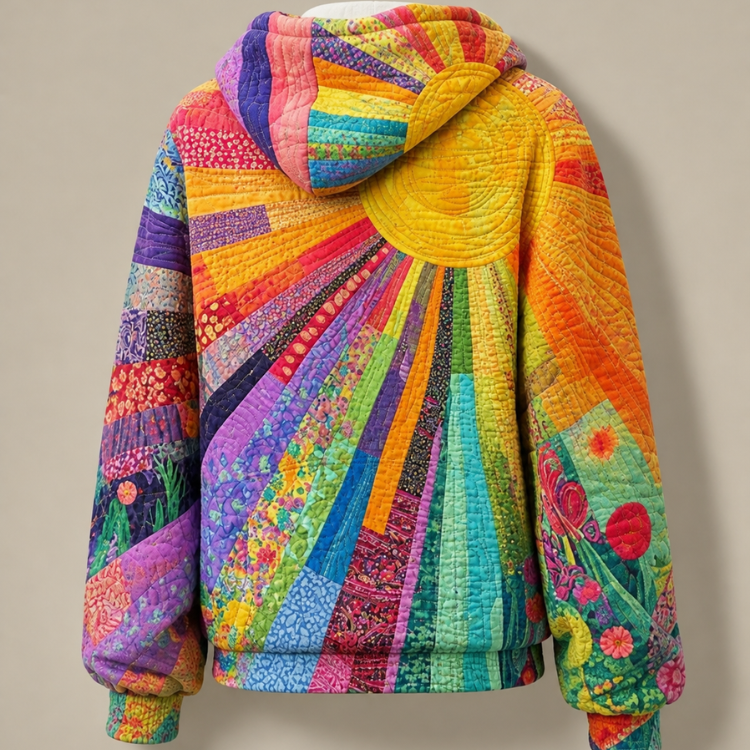 Floral Quilted Hoodie for Women – Wildflower Print Hooded Jacket, Cozy Cottagecore Layer for Fall