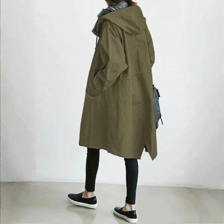 Effortless Oversized Trench Coat for Women with Hooded Long Sleeve Button Front Longline Style