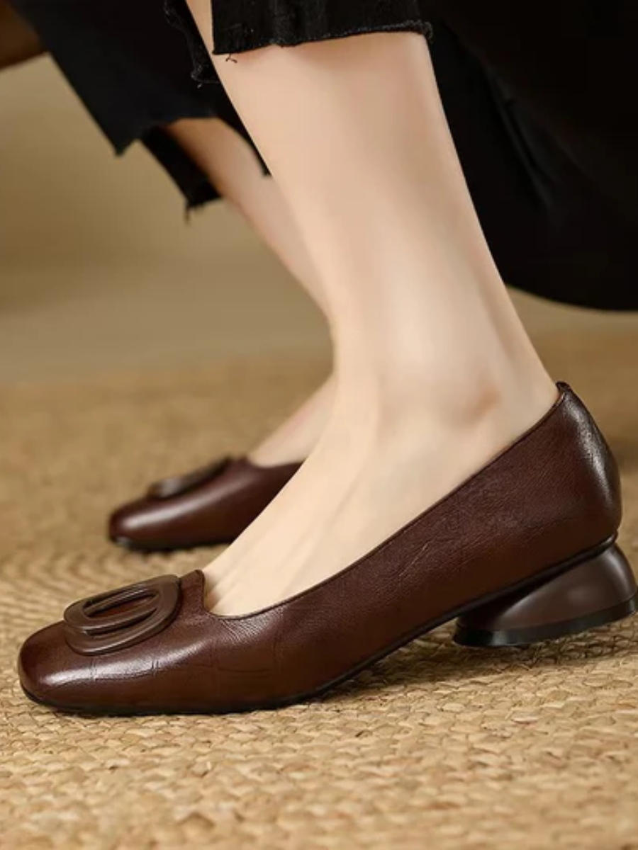 Leather Square Toe Ballet Flats for Women – Comfortable Slip On Flat Shoes for Work and Everyday, Black and Brown