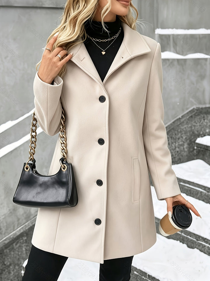 Elegant Wool Coat for Women with Notch Collar Single Breasted Longline Style