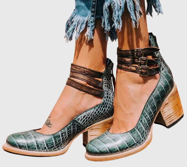 Stylish Boots for Women with Buckle Strap Block Heel Cutout Style