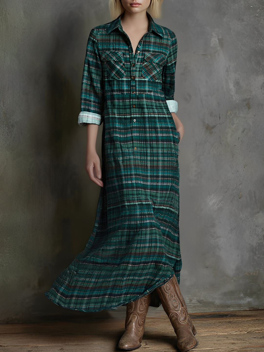 maxi plaid shirt dress maxi shirt dress plus size Full Size Plaid Button-Down Maxi Dress Plus Size Blue Zone