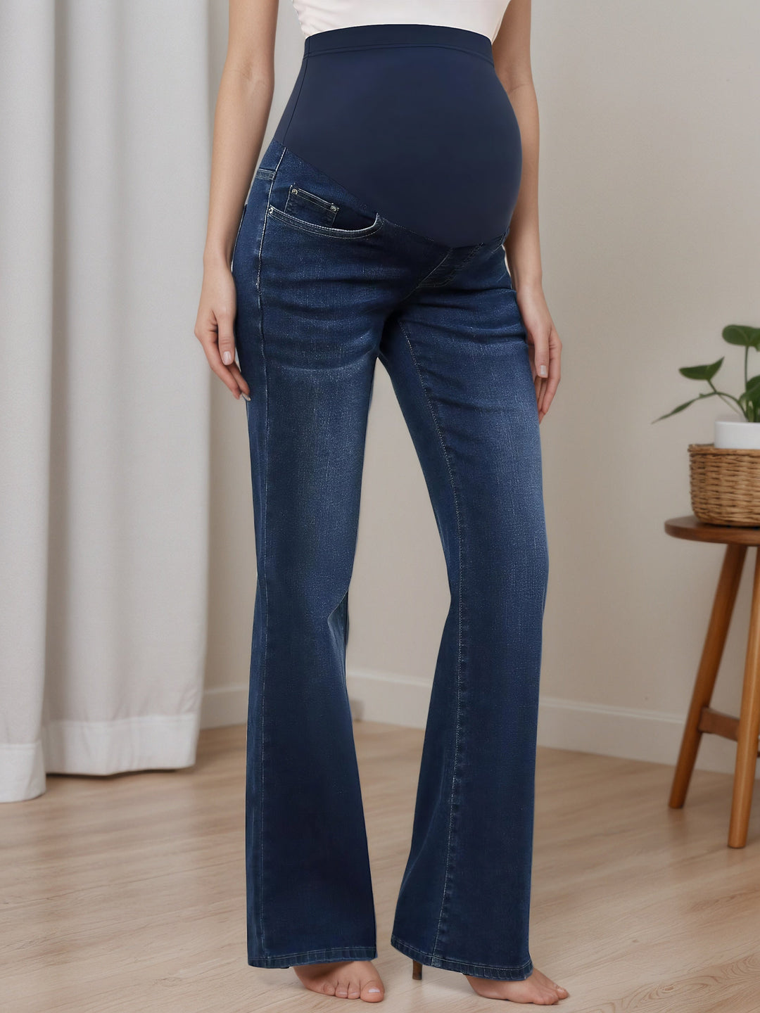 Effortless Denim Maternity Jeans for Women with Belly Panel Flare Leg Stretch Casual Style
