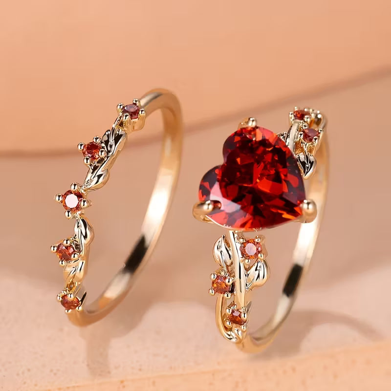 Redvine Herz-Akzent Ring-Set | Gold