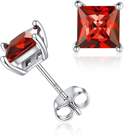Minimalistische Princess Cut Rubin-Stecker | Weißgold