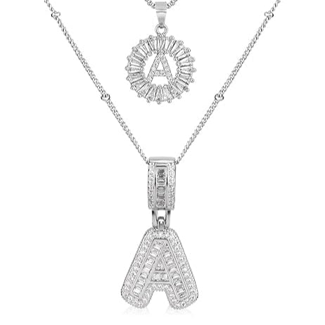 Pavé Anfangsbuchstaben Halskettenset | Weißgold