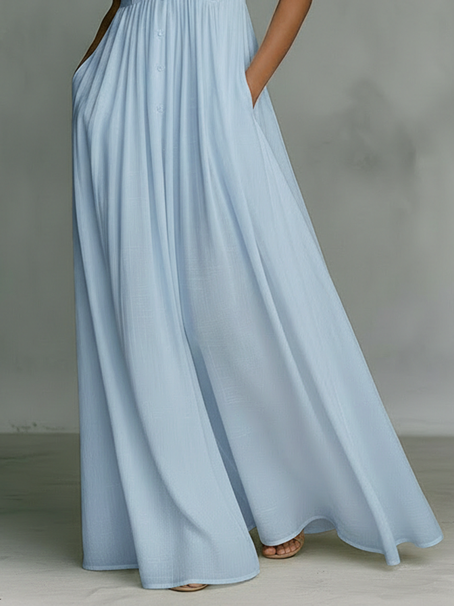 Vestido largo sin mangas de algodón y lino minimalista para mujer