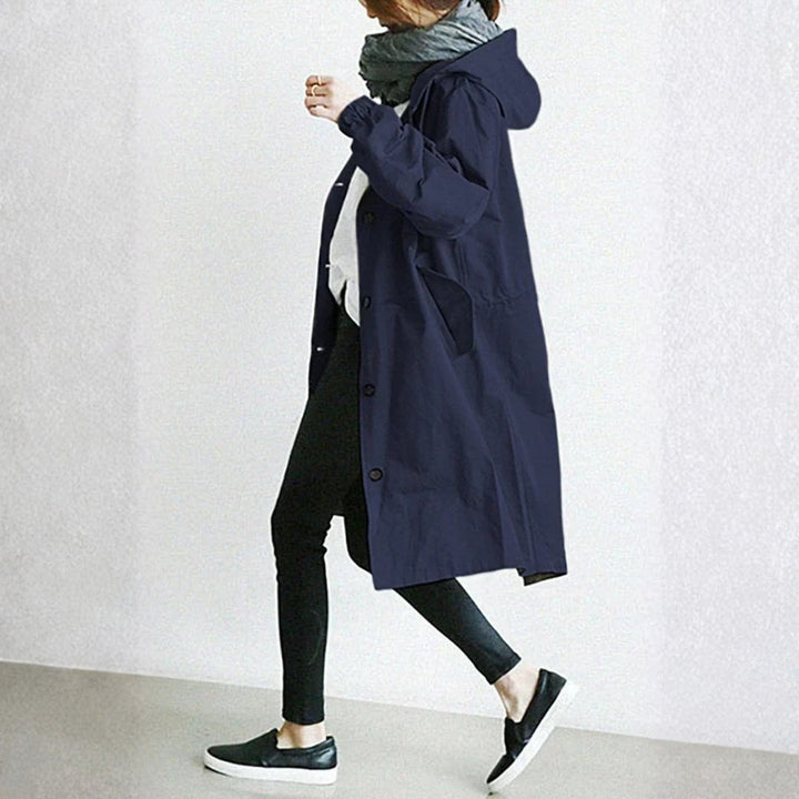 Effortless Oversized Trench Coat for Women with Hooded Long Sleeve Button Front Longline Style