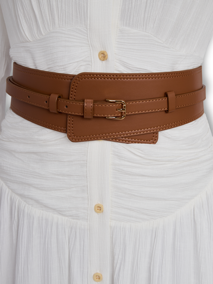 Maxivestido Plisado de Solapa con Botones y Manga Larga de Imitación Algodón y Lino para Mujer