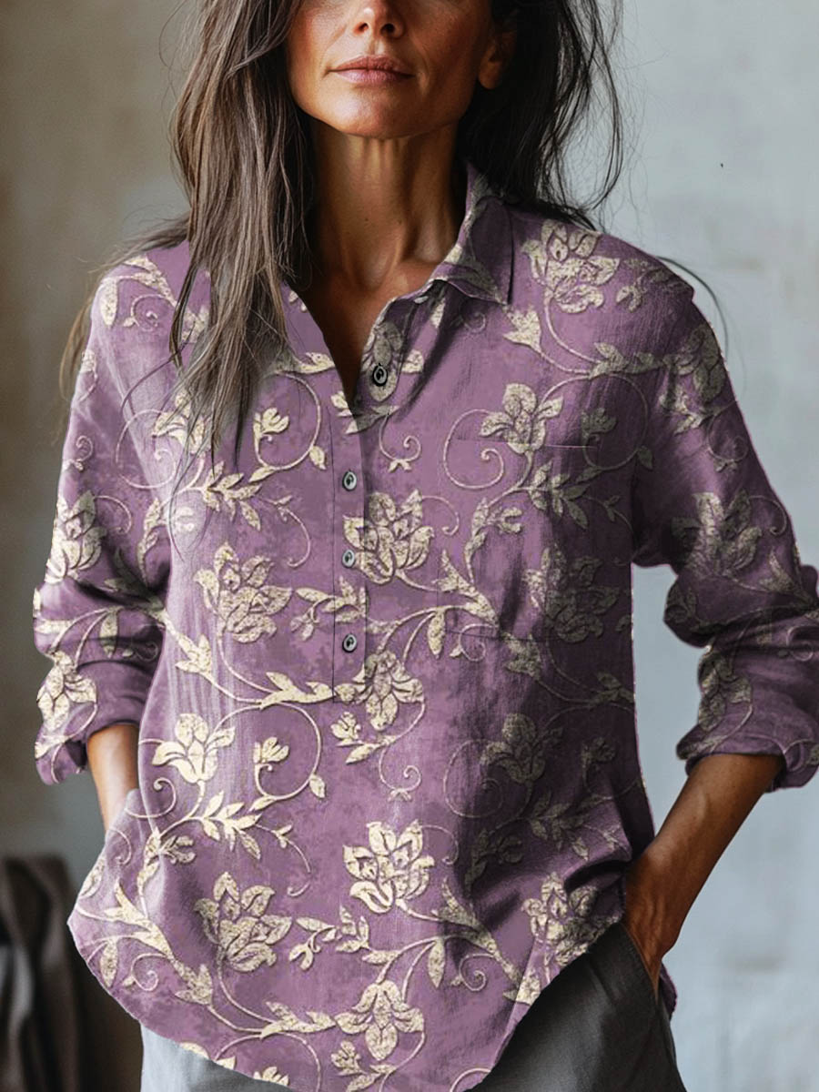 Irise | Leinenhemd mit floraler Stickerei