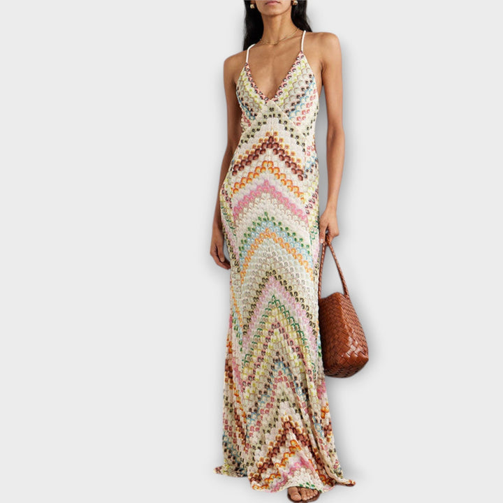Remi colorful herringbone pattern maxi dress