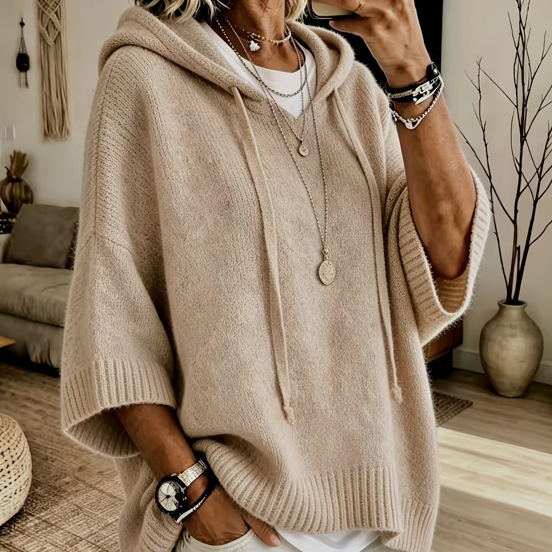 Comfortable Knit Oversized Hoodie for Women with Hooded Neck Half Sleeve Batwing Relaxed Style