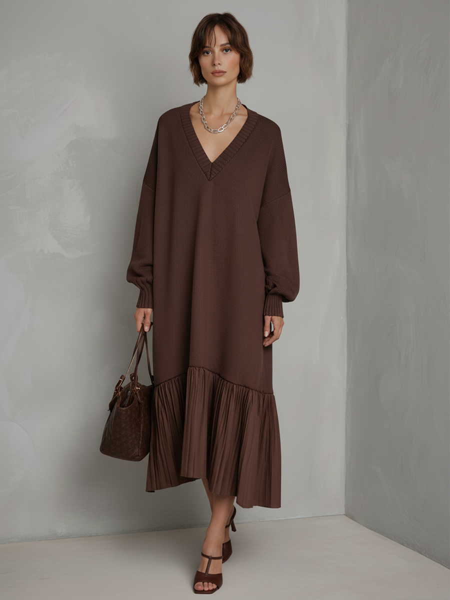 brown ribbed midi dress long sleeve The Dana: Brown Button Up Long Sleeve Midi Dress Large
