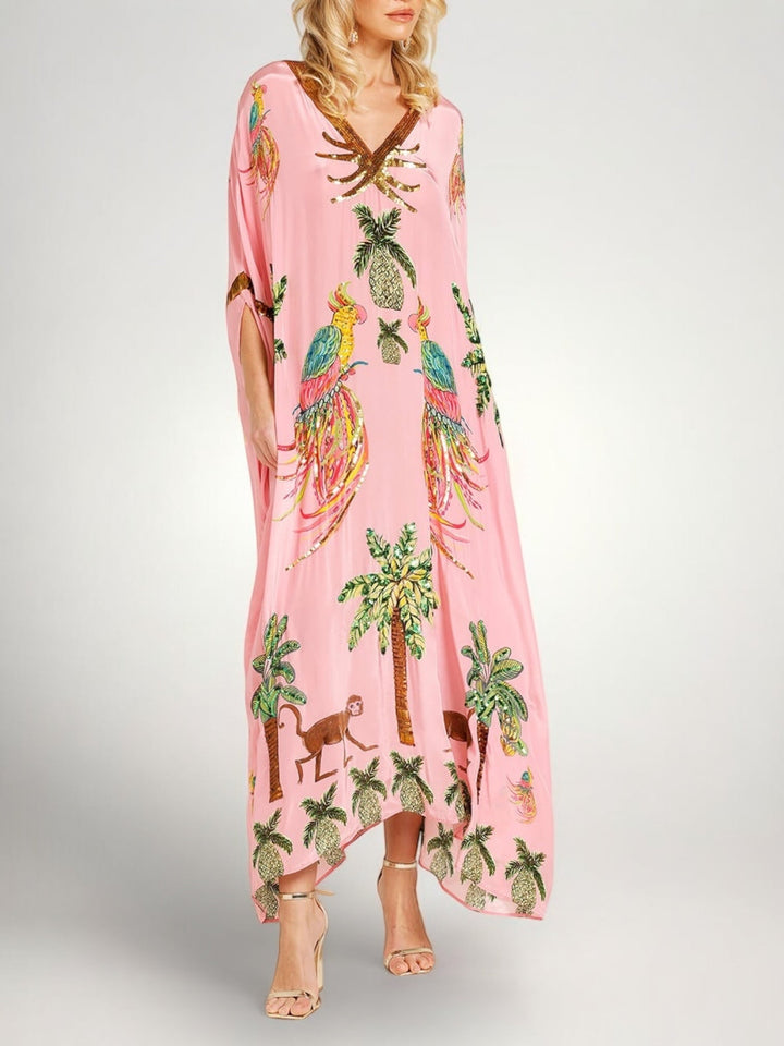 Sahara drop shoulder coconut tree printed dress