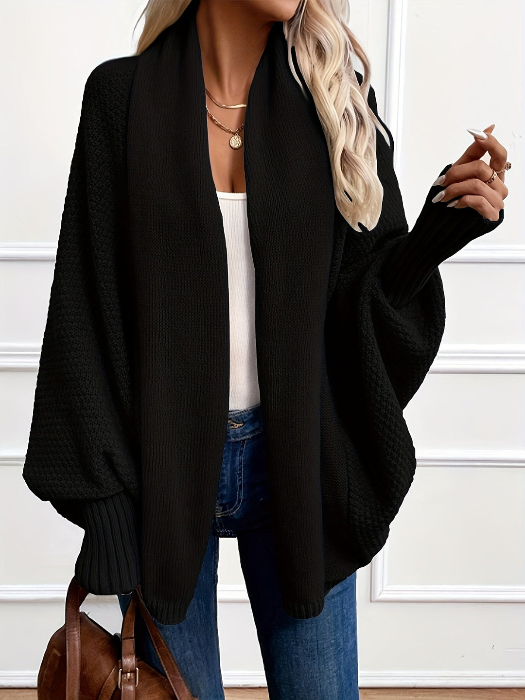 Comfortable Waterfall Knit Cardigan for Women with Shawl Collar Dolman Sleeve Oversized Relaxed Style