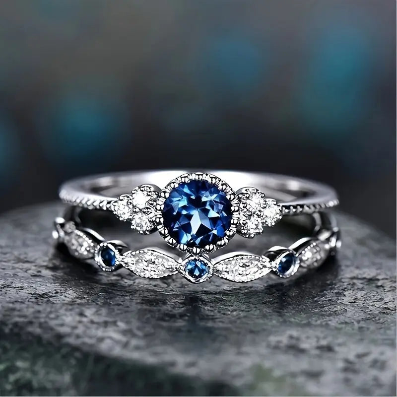Sapphriel Kronenring-Set | Weißgold
