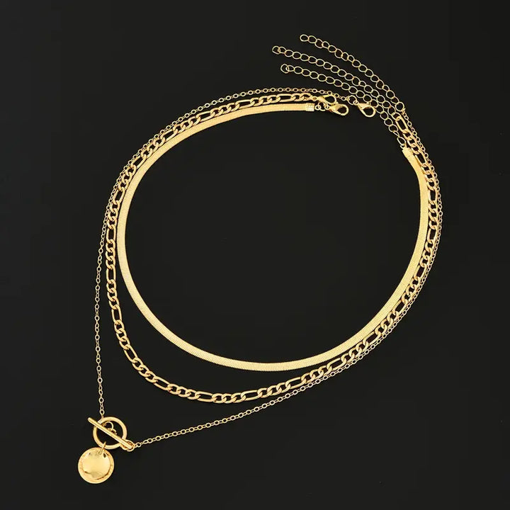 Savira Strukturierte Münz-Lagenkette | Gold